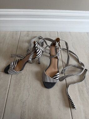 Aldo Black & White Striped Lace-Up High Heels